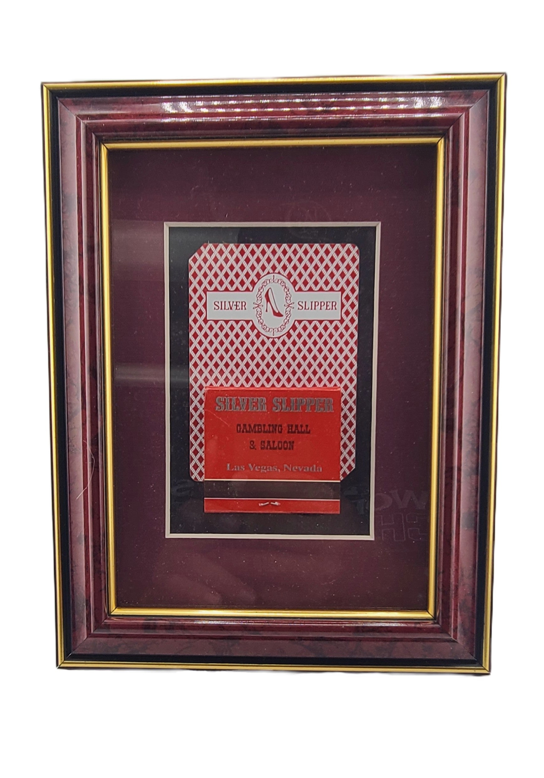 Vintage Casino 7 x 5 Frame Silver Slipper Las Vegas Card and Matchbook Red