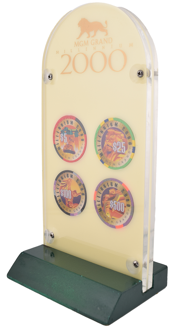 MGM Grand Casino Las Vegas Nevada Set of 4 $5-$25-$100-$500 Millennium Commemorative Chip Set