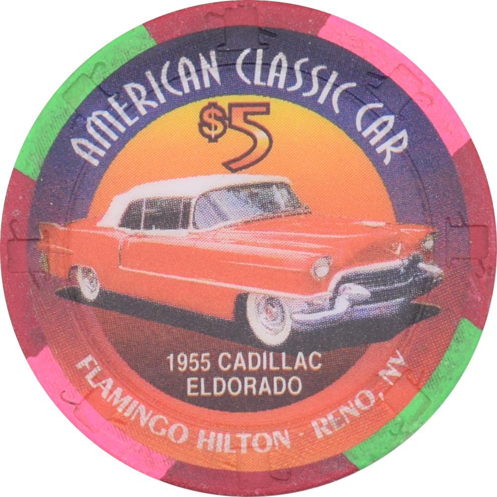 Flamingo Hilton Casino Reno Nevada $5 1955 Cadillac Eldorado Chip 1996