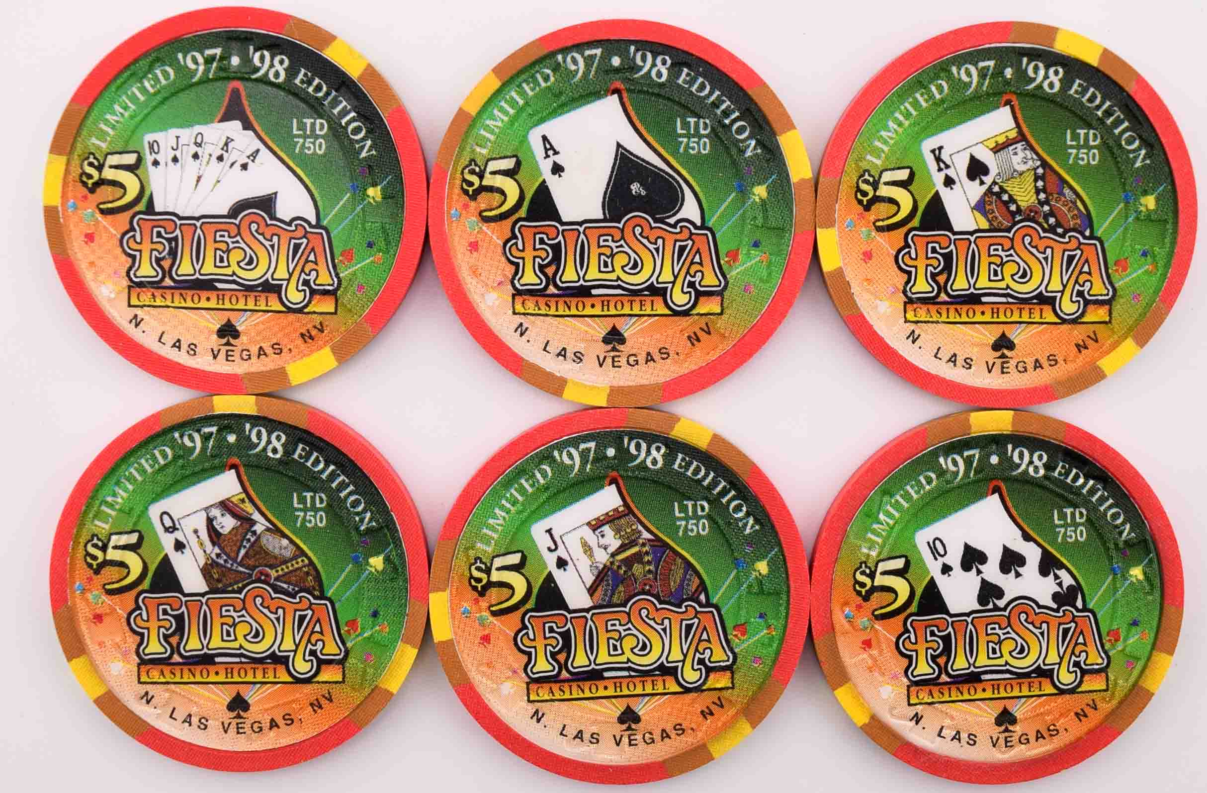 Fiesta Casino North Las Vegas Nevada $5 Full Suits Set of 24 Chips 1997