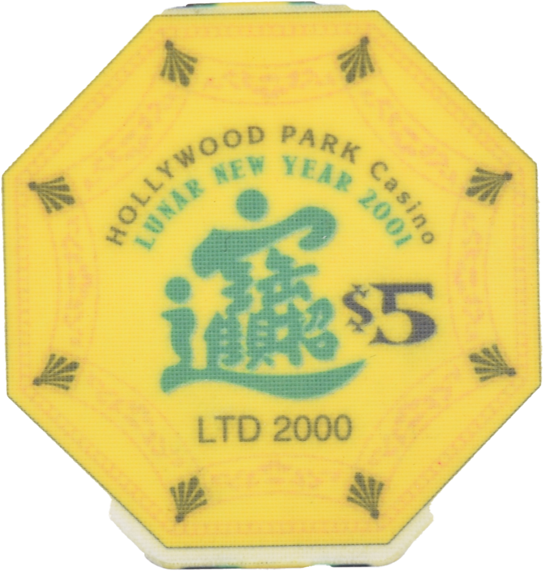 Hollywood Park Casino Inglewood California $5 Year of the Serpent Octagon Chip 2001