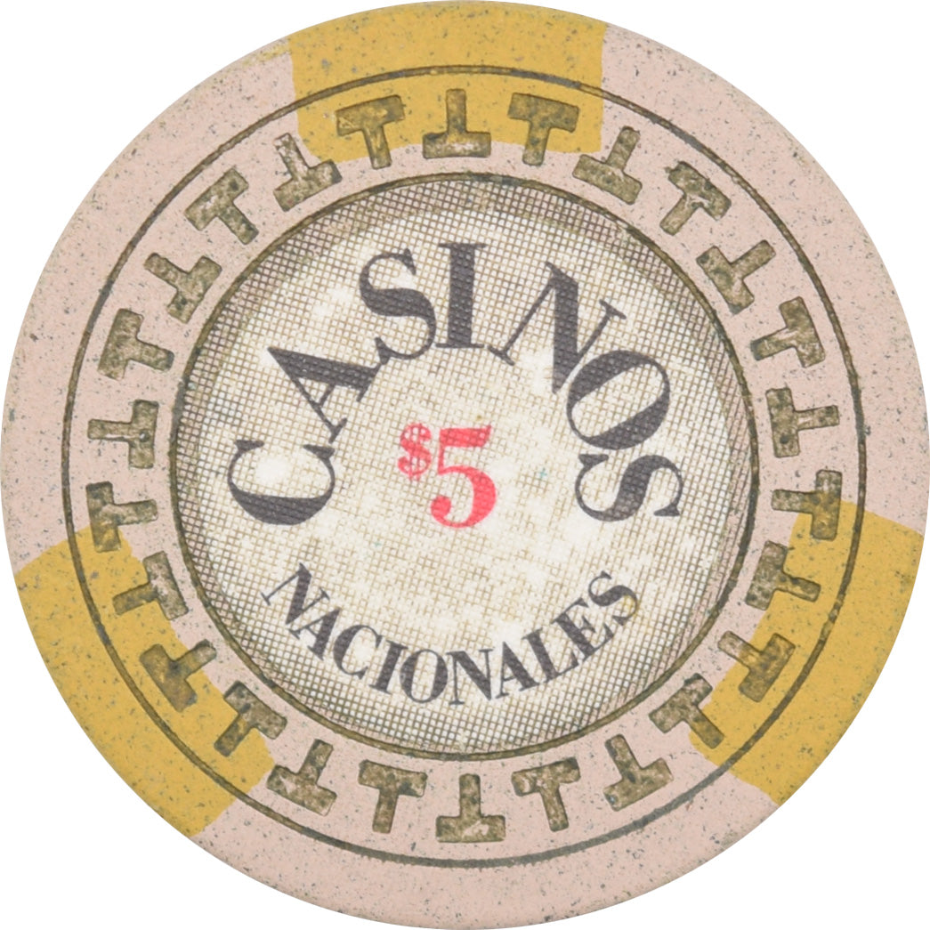 Casino Nacionales De Panama $5 Chip Grey/Yellow