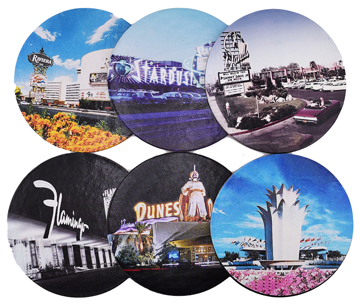 Vintage Las Vegas Casino Coaster Set – 6-Pack (3 ¾" Diameter)