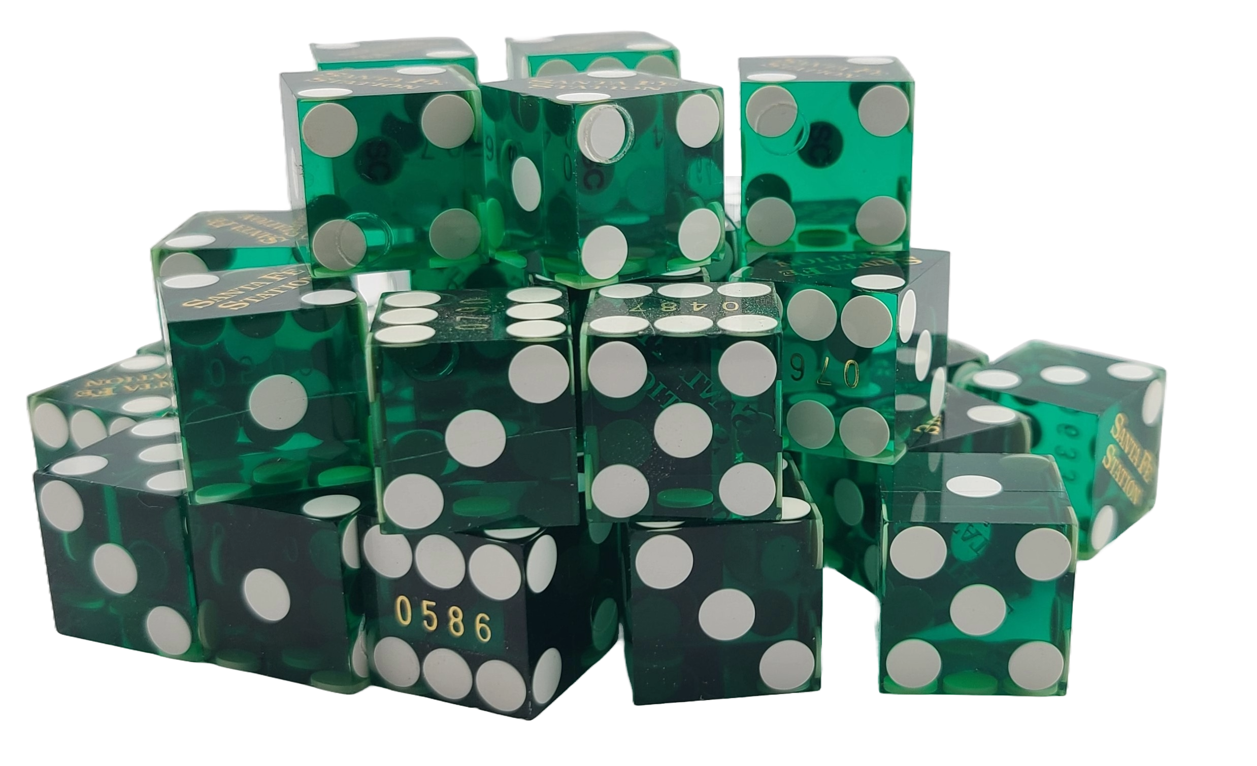 Bulk Dice 50 Green Used Dice From Santa Fe Station Casino in Las Vegas Nevada