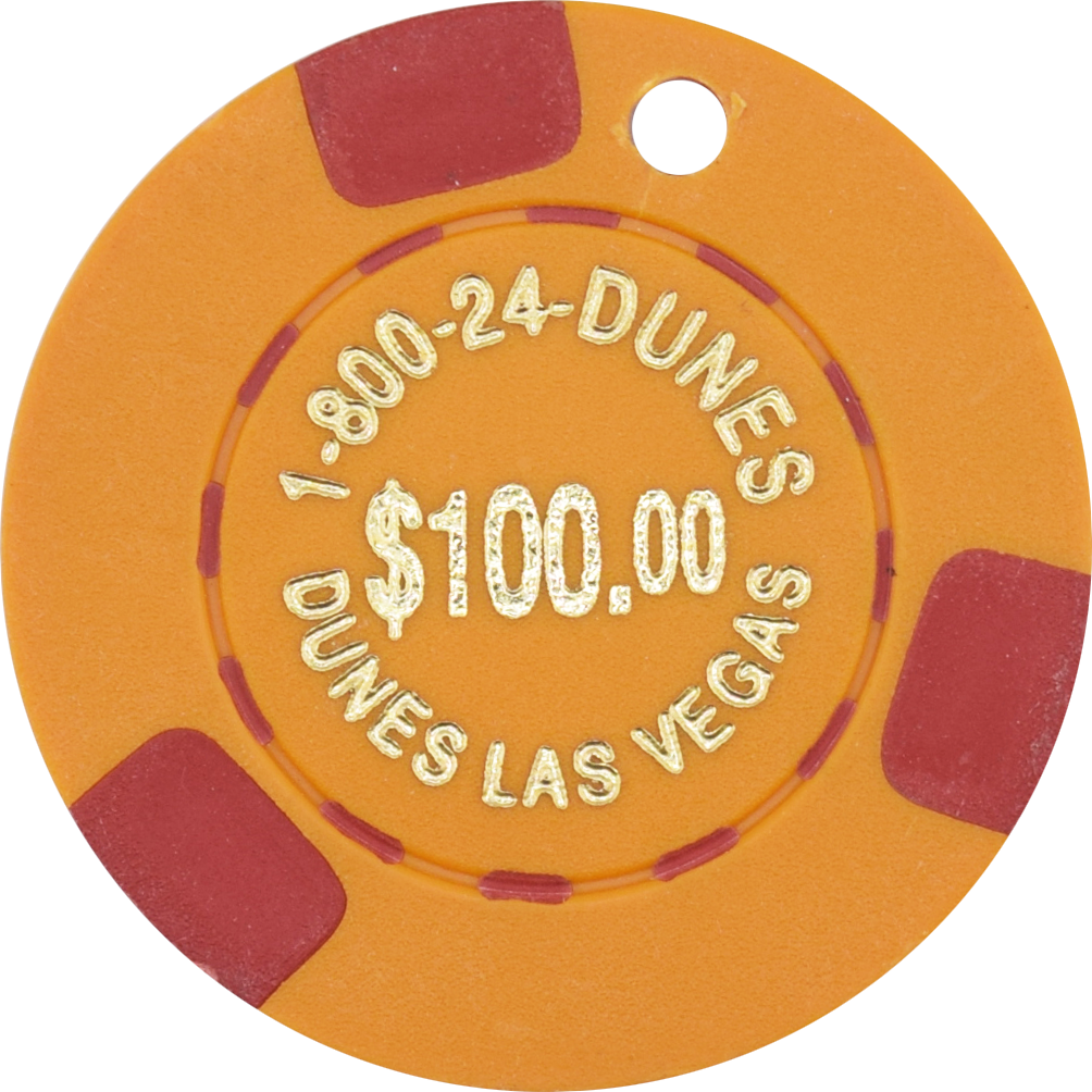 Dunes Casino Las Vegas Nevada $100 1-800-24-Dunes Chip 1980s