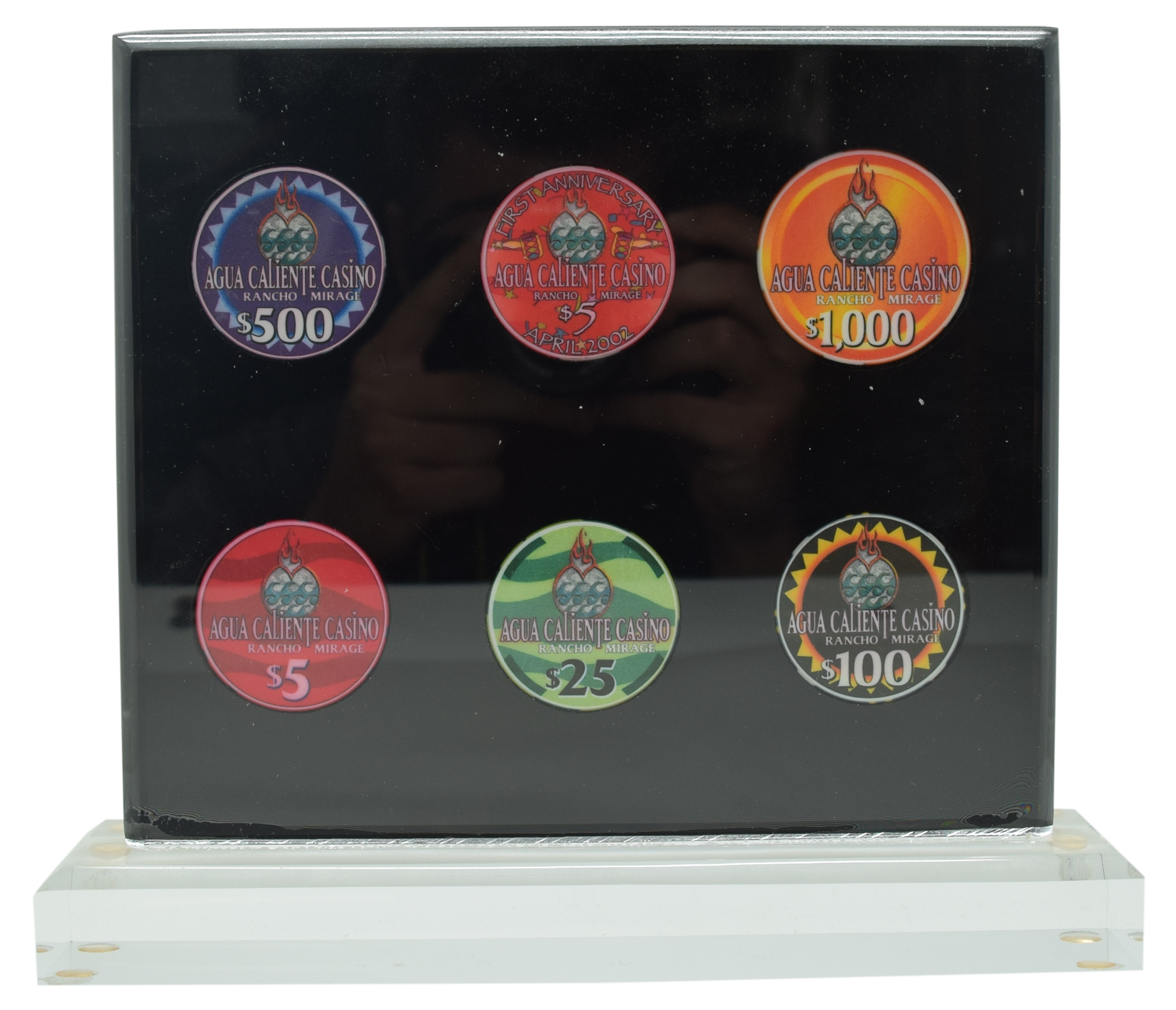 Agua Caliente Casino Rancho Mirage California Set of 6 Chips in Lucite