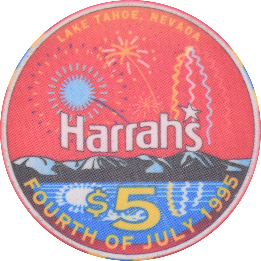 Harrah's Casino Lake Tahoe Nevada $5 4th of July Chip 1995