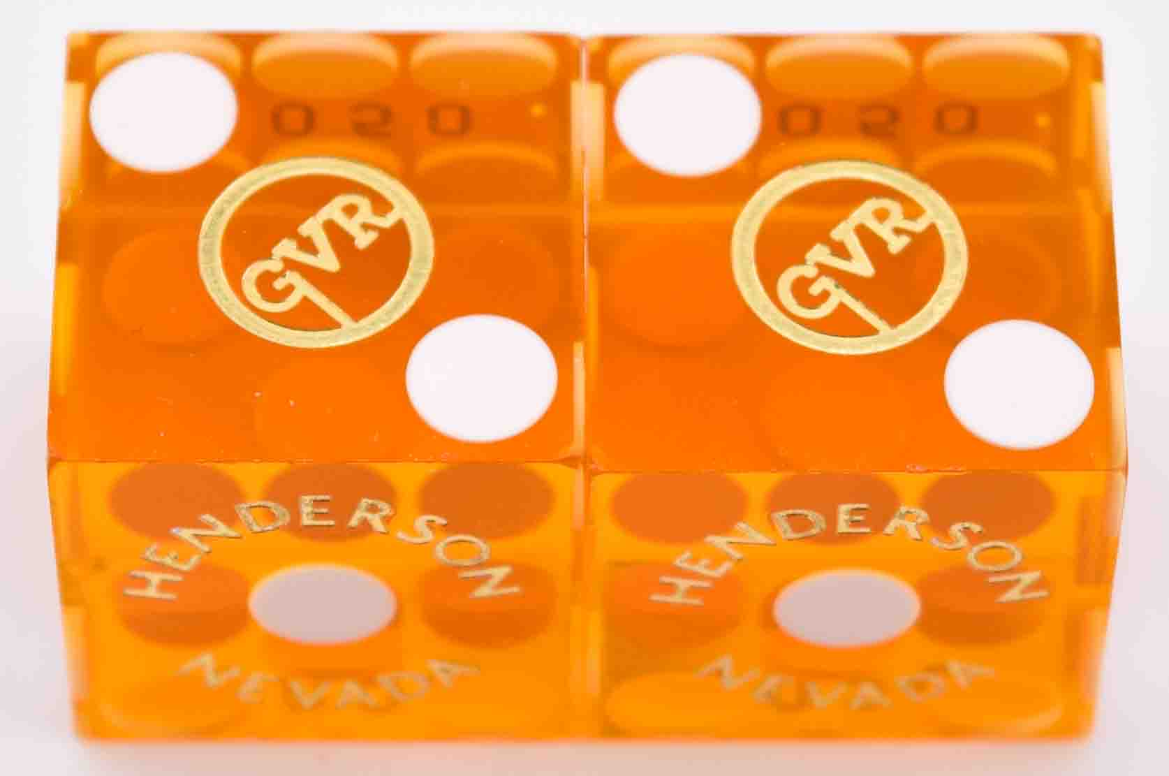 Green Valley Ranch Casino Henderson Nevada Yellow Used Matching Number Pair of Dice