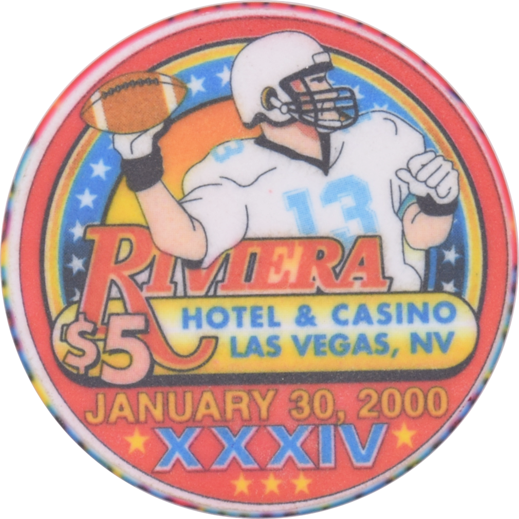 Riviera Casino Las Vegas Nevada $5 January 30, 2000 XXXIV Chip #1