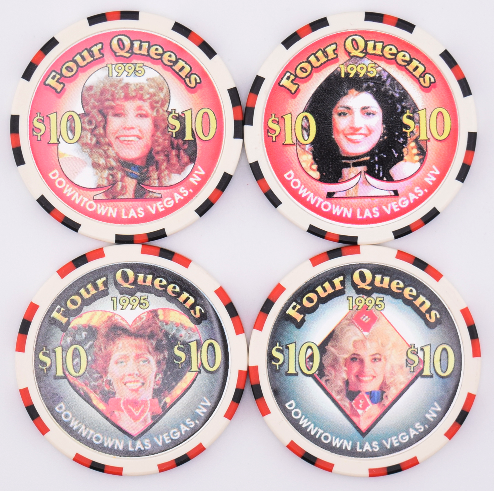 Four Queens Casino Las Vegas Nevada Set of 4 $10 Showgirl Chips