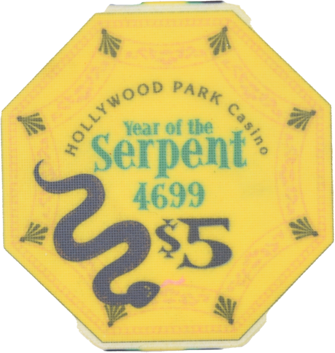 Hollywood Park Casino Inglewood California $5 Year of the Serpent Octagon Chip 2001
