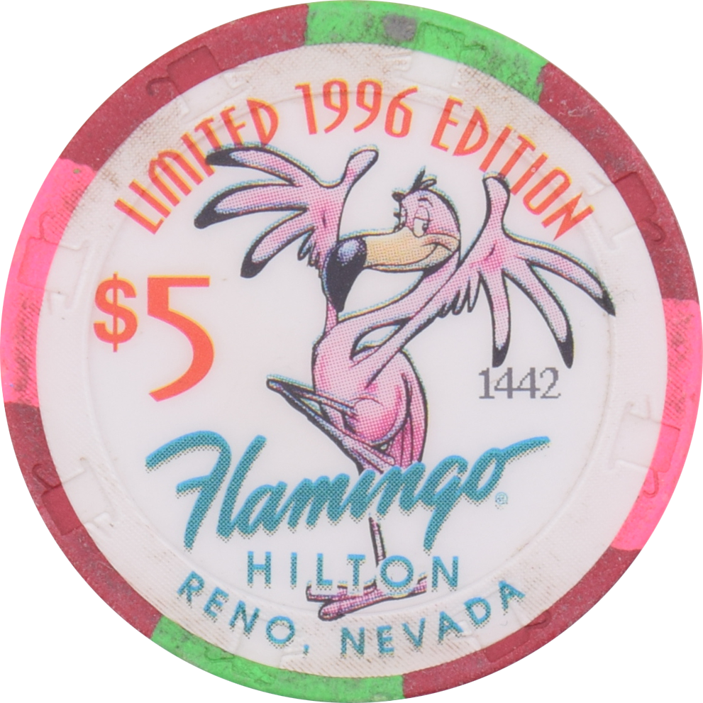 Flamingo Hilton Casino Reno Nevada $5 1955 Cadillac Eldorado Chip 1996