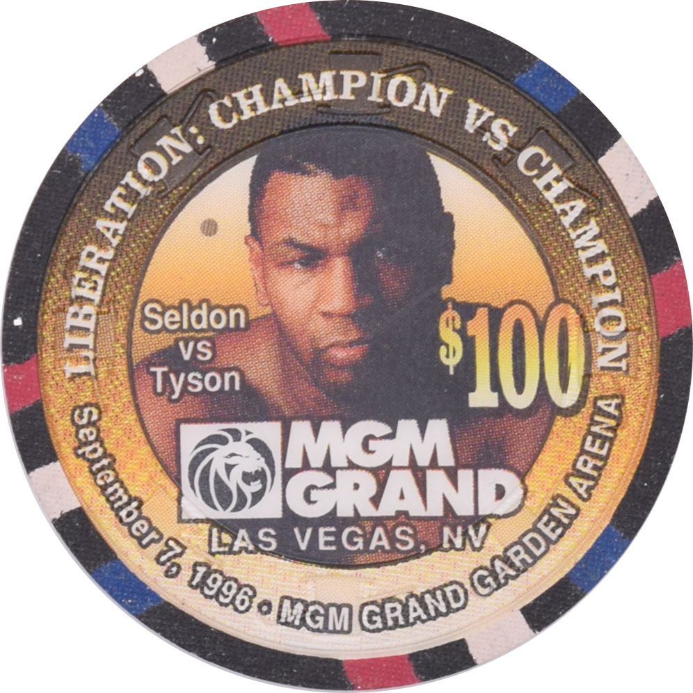 MGM Grand Casino Las Vegas Nevada $100 Seldon vs Tyson Liberation Sept 7, 1996 Chip
