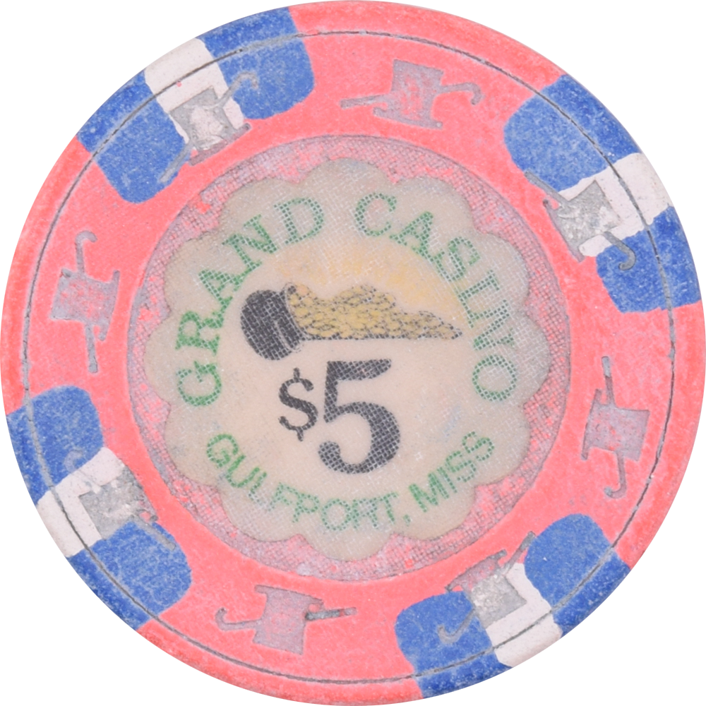 Grand Casino Gulfport Mississippi $5 Water Damaged Chip