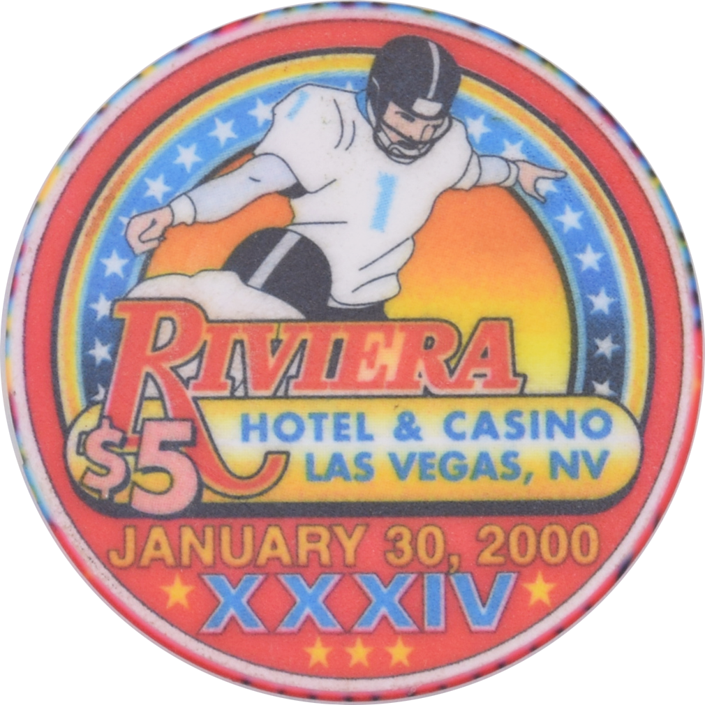 Riviera Casino Las Vegas Nevada $5 January 30, 2000 XXXIV Chip #3