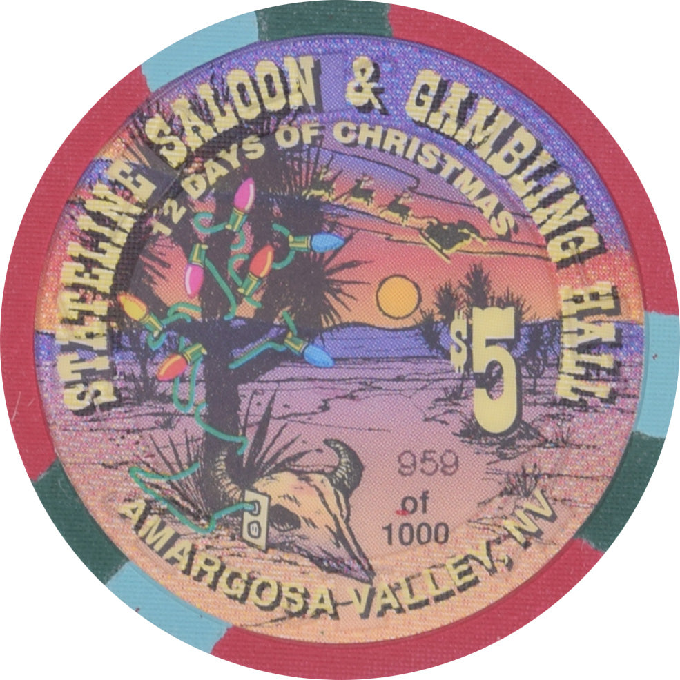 Stateline Saloon Casino Amargosa Valley Nevada $5 Three French Hens Chip 1996