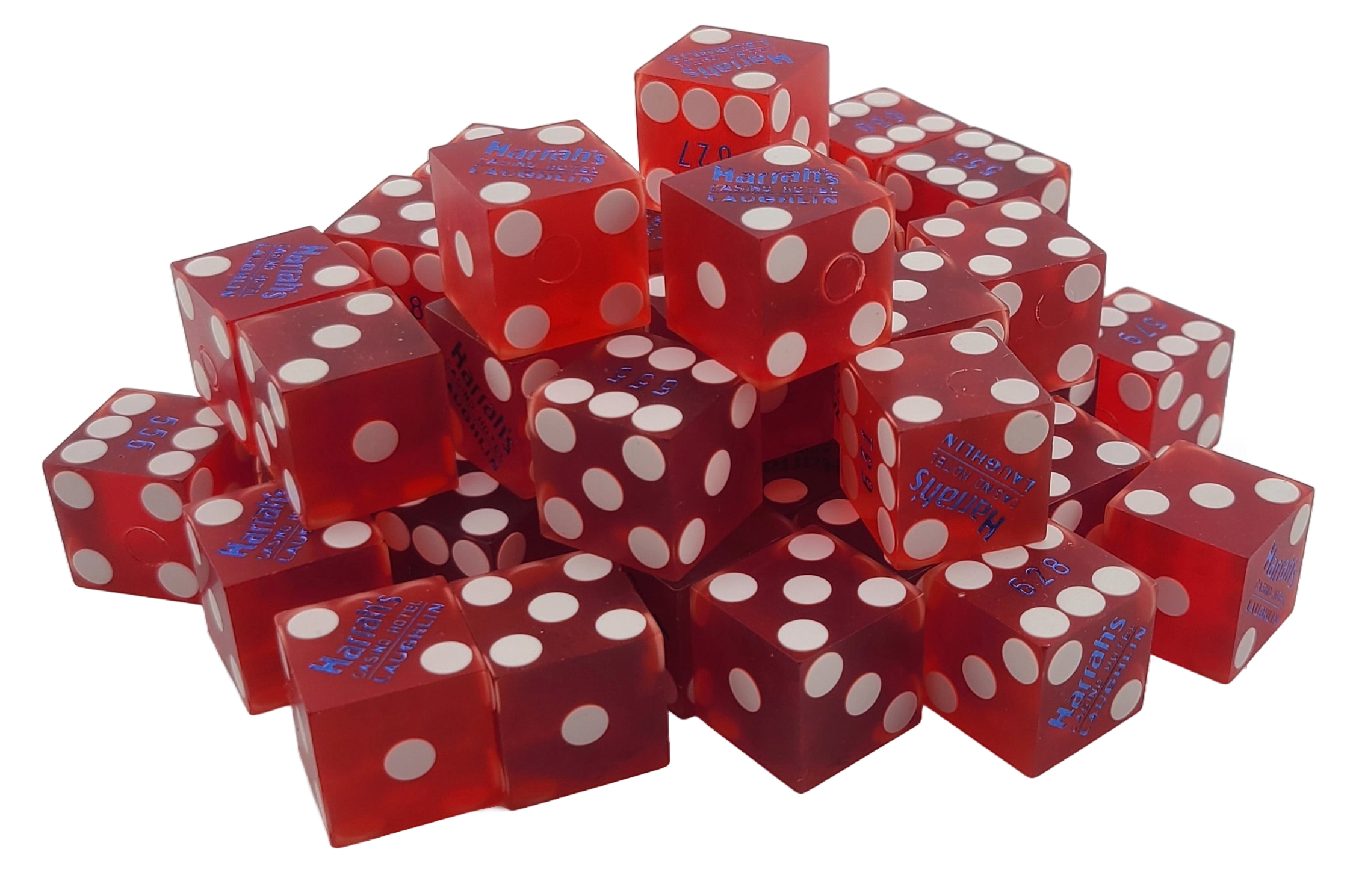 Bulk Dice 50 Red Used Dice From Harrah's Casino in Lake Tahoe NV Blue Foil