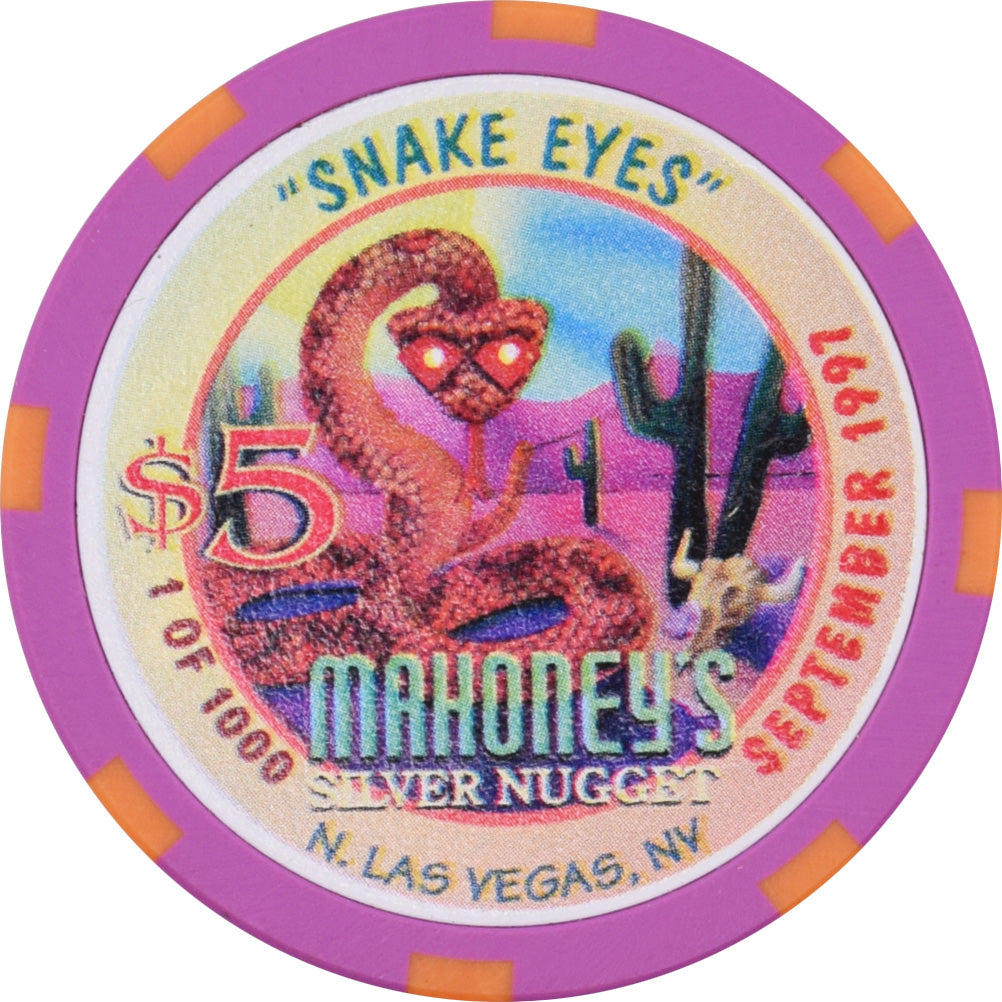 Mahoney's Silver Nugget Casino N. Las Vegas Nevada $5 Snake Eyes Chip 1997