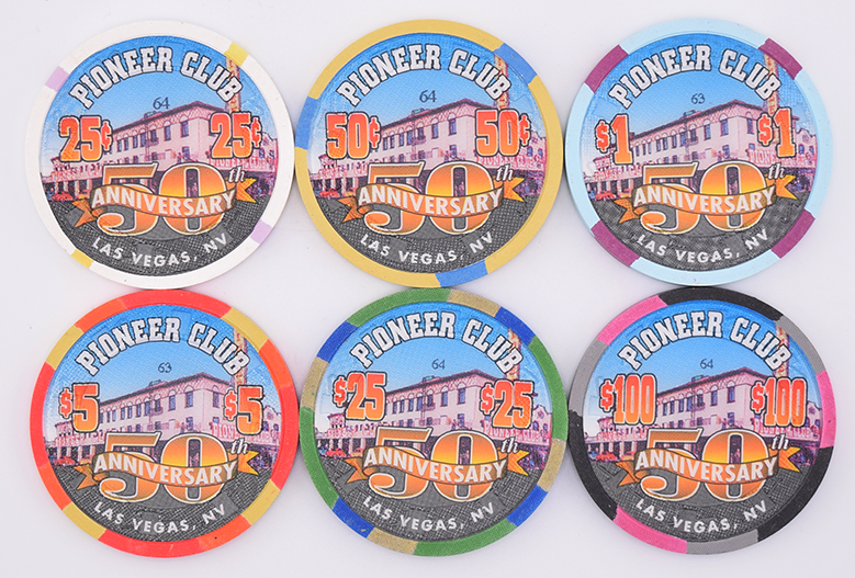Pioneer Club Casino Las Vegas Nevada 50th Anniversary Uncirculated Set of Chips