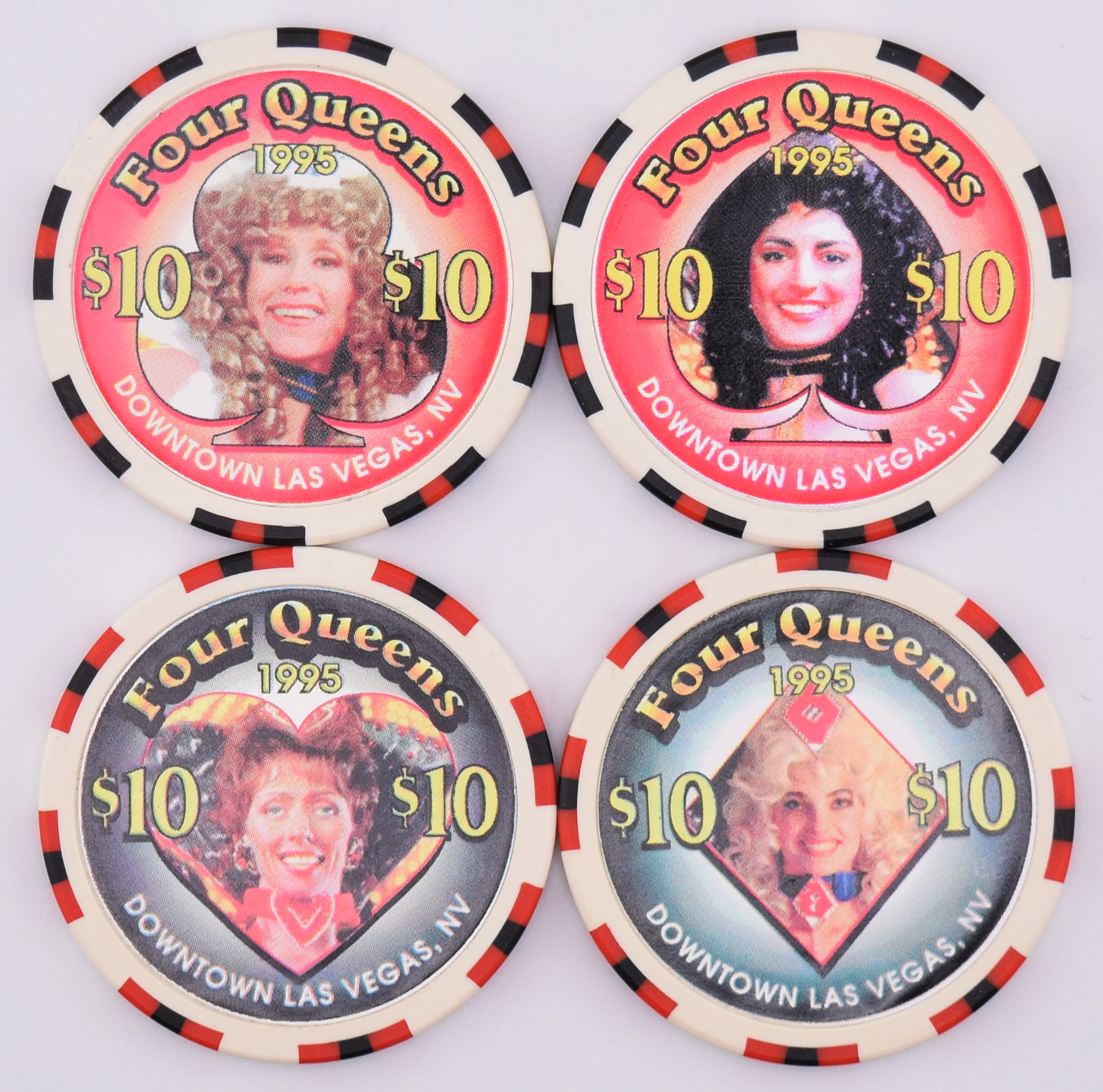 Four Queens Casino Las Vegas Nevada Set of 4 $10 Showgirl Chips