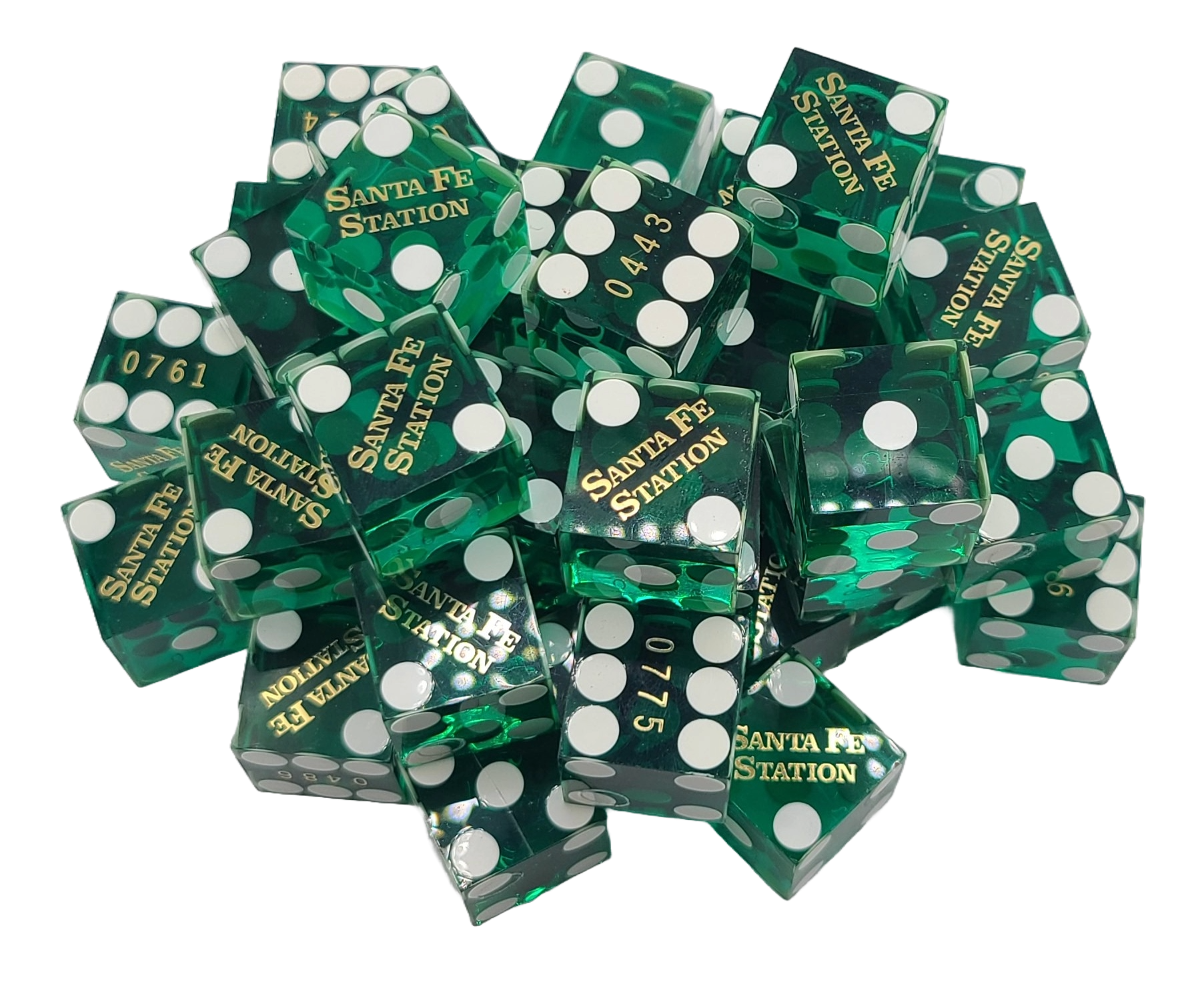 Bulk Dice 50 Green Used Dice From Santa Fe Station Casino in Las Vegas Nevada