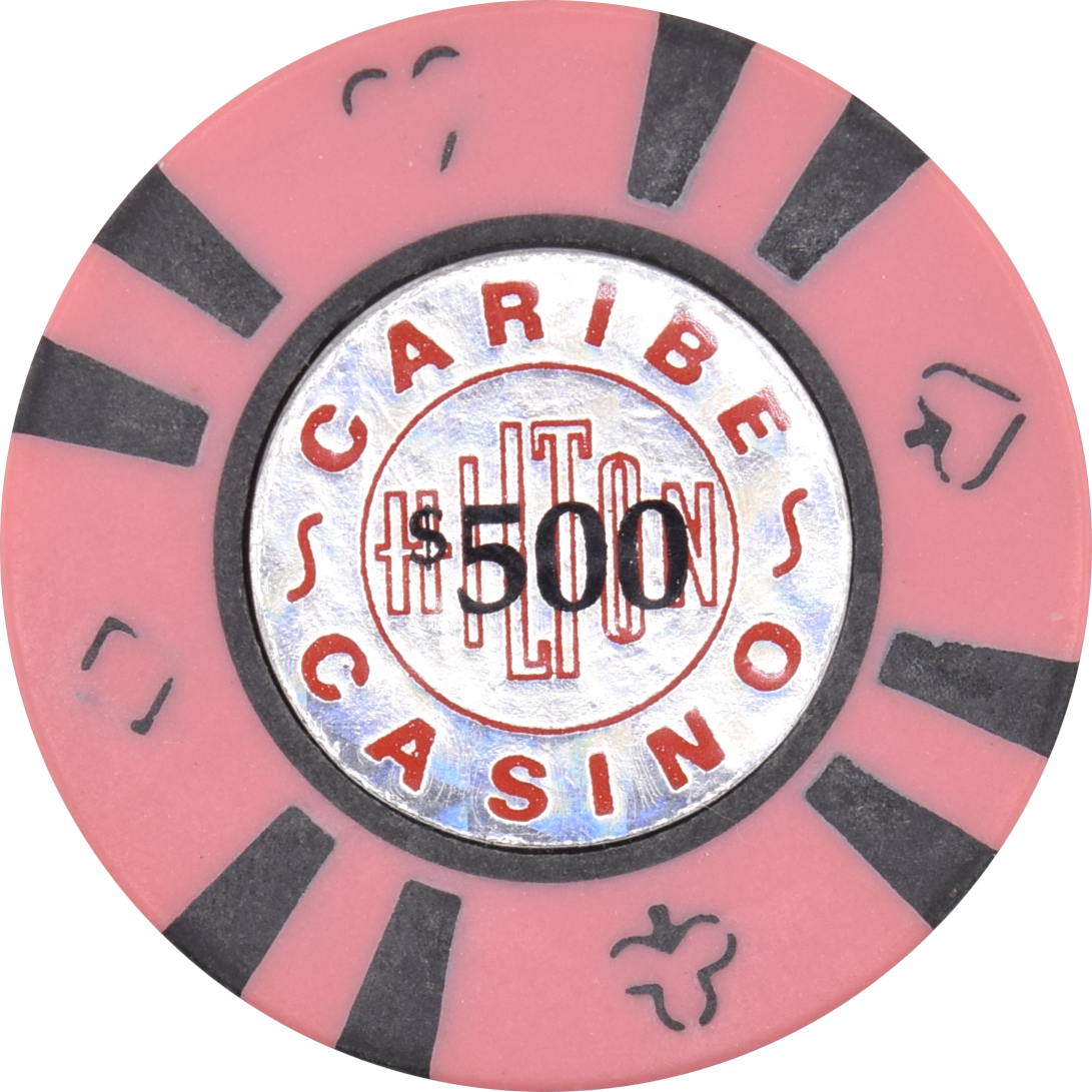 Caribe Hilton Casino San Juan Puerto Rico $500 Pink (4 SXS Black) 43mm Chip