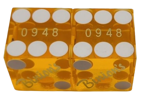 Binions Casino Las Vegas Nevada Pair of Yellow Matching Numbers Dice