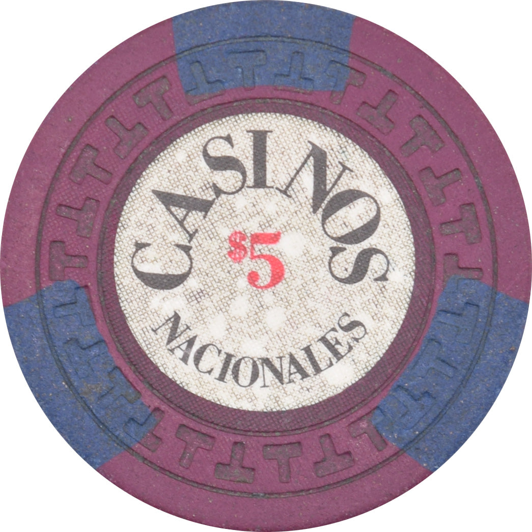 Casino Nacionales De Panama $5 Chip Maroon / Purple