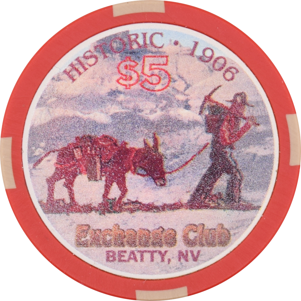 Exchange Club Casino Beatty Nevada $5 Historic 1906 Chip 1998