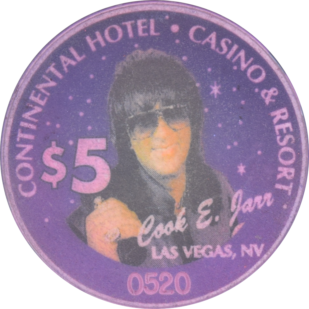 Continental Hotel Casino Las Vegas Nevada $5 Cook E Jarr Purple Chip 1996