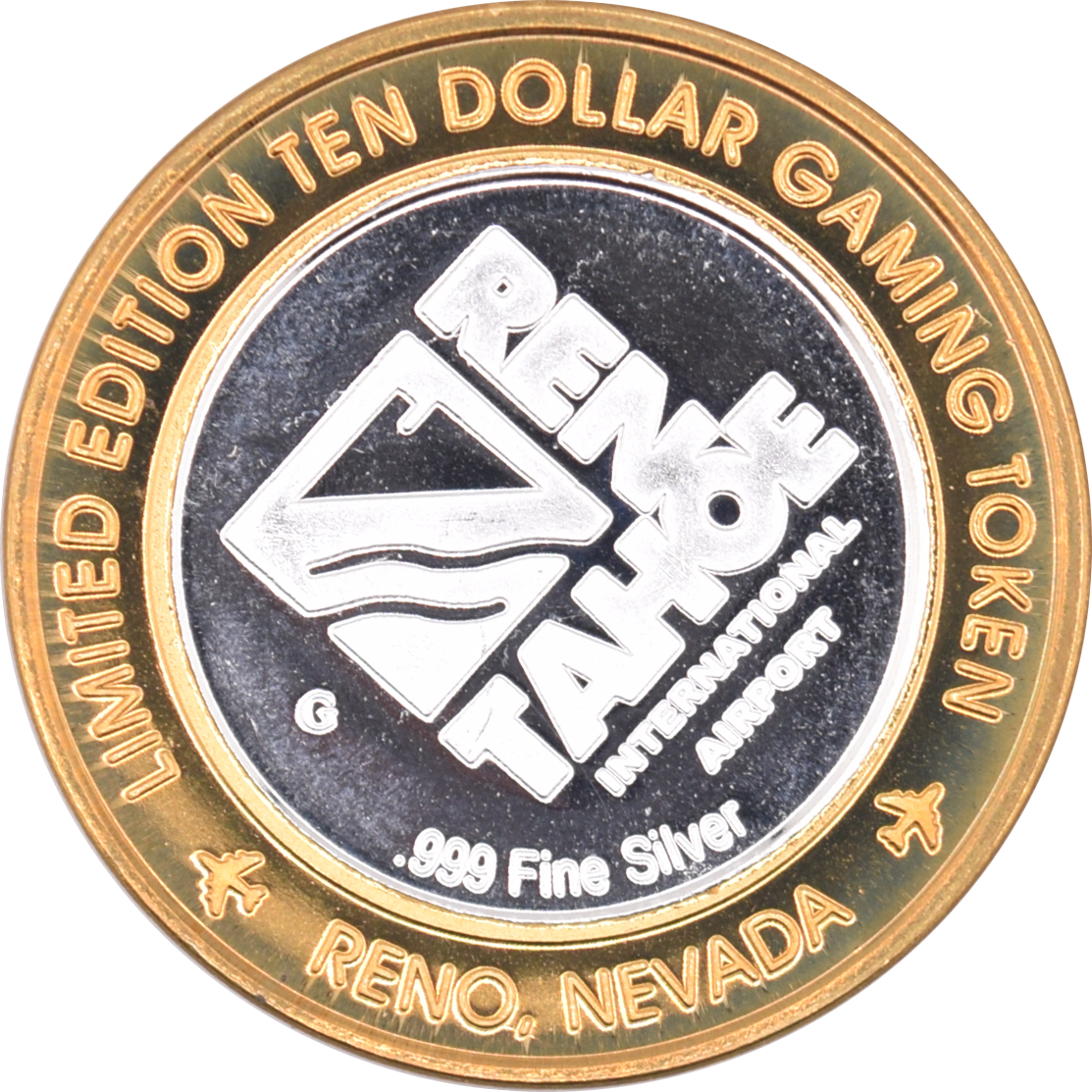 Reno/Tahoe International Airport Casino Reno "Royal Flush Northern NV" $10 Silver Strike .999 Fine Silver 2005
