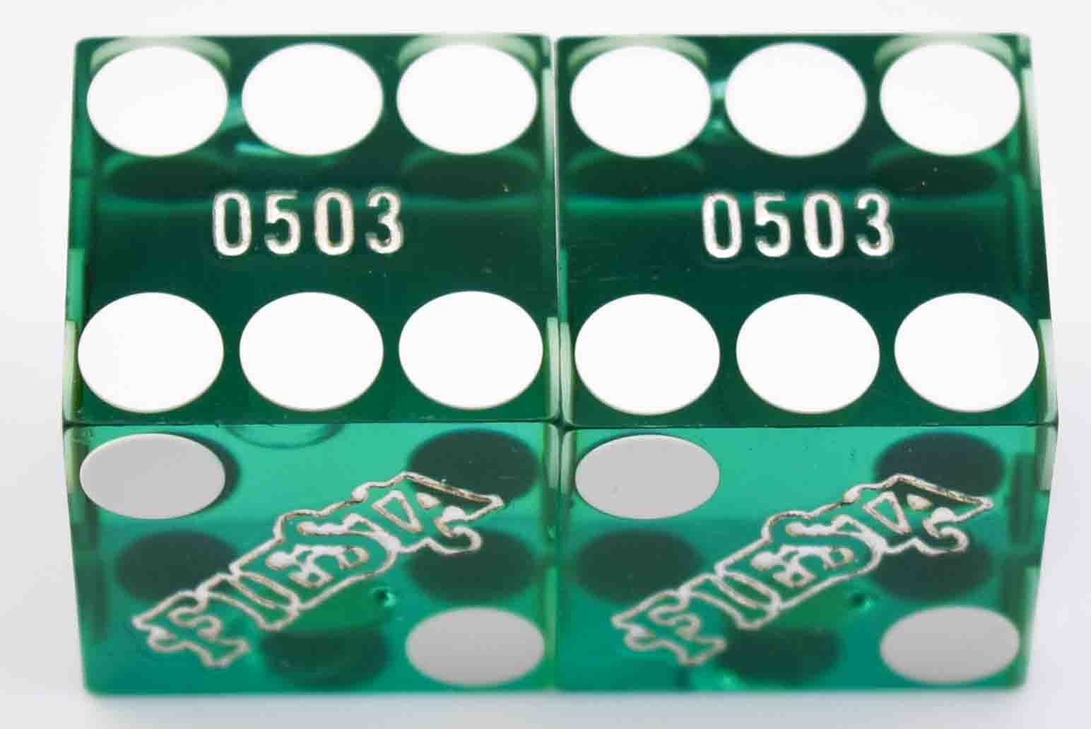 Fiesta Rancho Casino N. Las Vegas Nevada Green Used Matching Number Pair of Dice