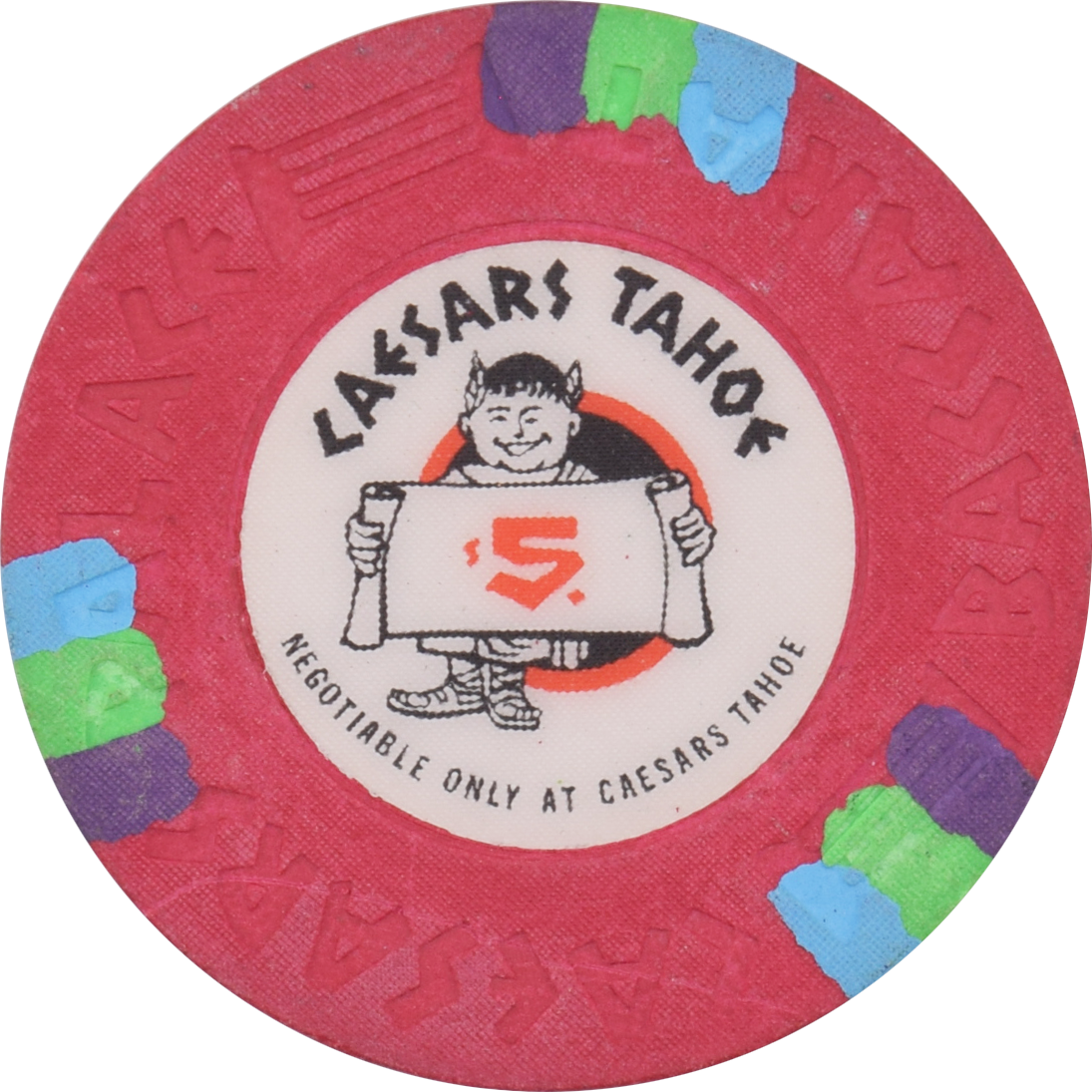 Caesars Tahoe Casino Lake Tahoe Nevada $5 Baccarat 43mm Chip 1980s