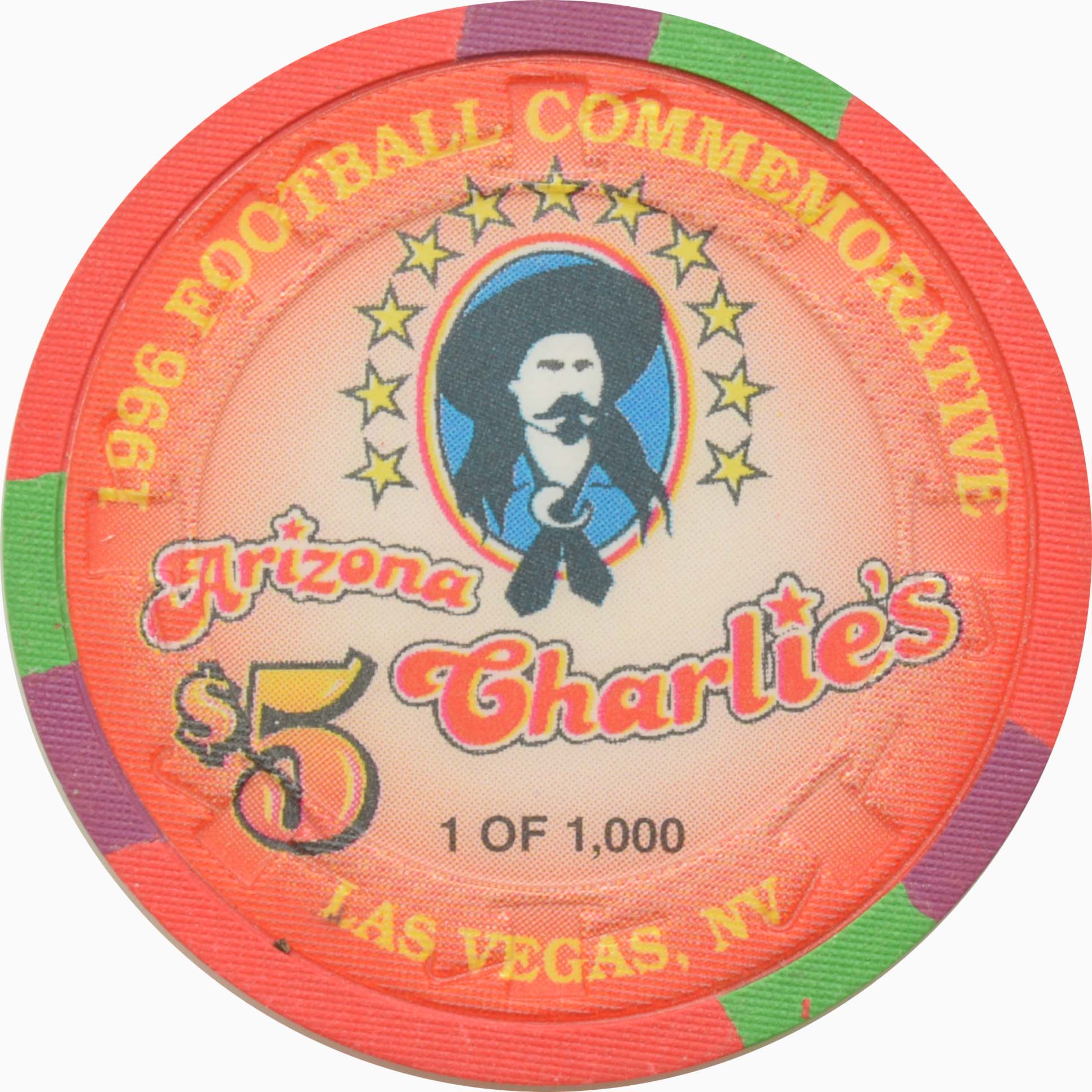 Arizona Charlie's Casino Las Vegas Nevada $5 The Quarterback Chip 1996