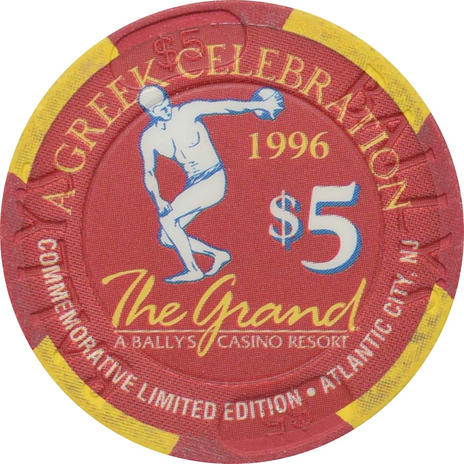 Bally's Grand Casino Atlantic City New Jersey $5 Greek Celebration Chip 1996