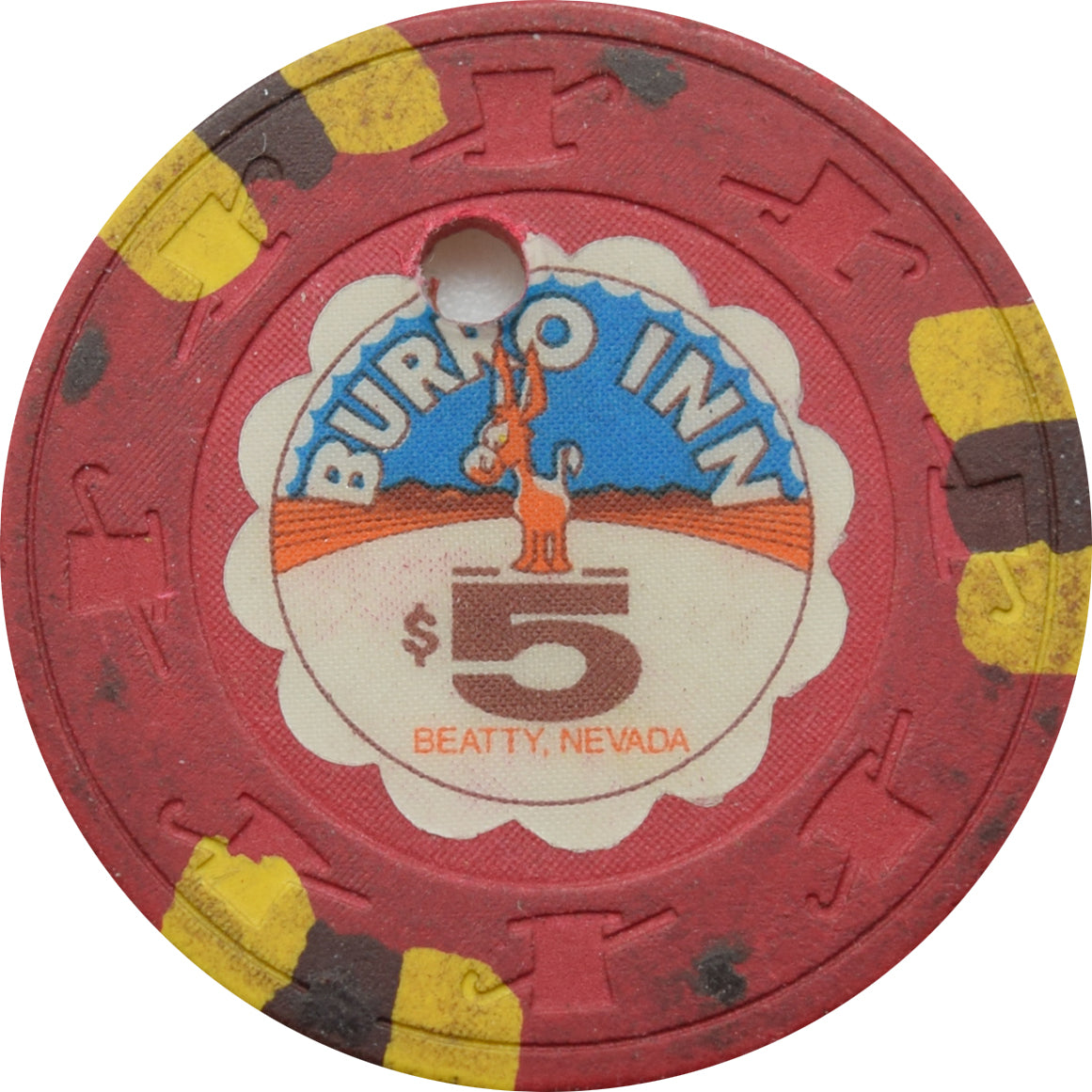 Burro Inn Casino Beatty Nevada $5 Cancelled Chip 1982