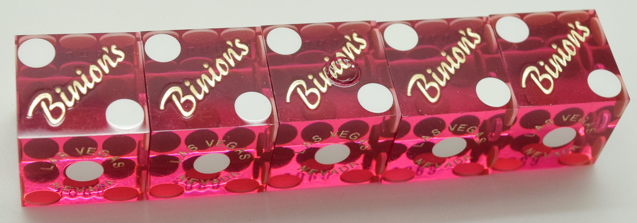 Binions Casino Las Vegas NV Used Purple Polished Stick of 5 Dice