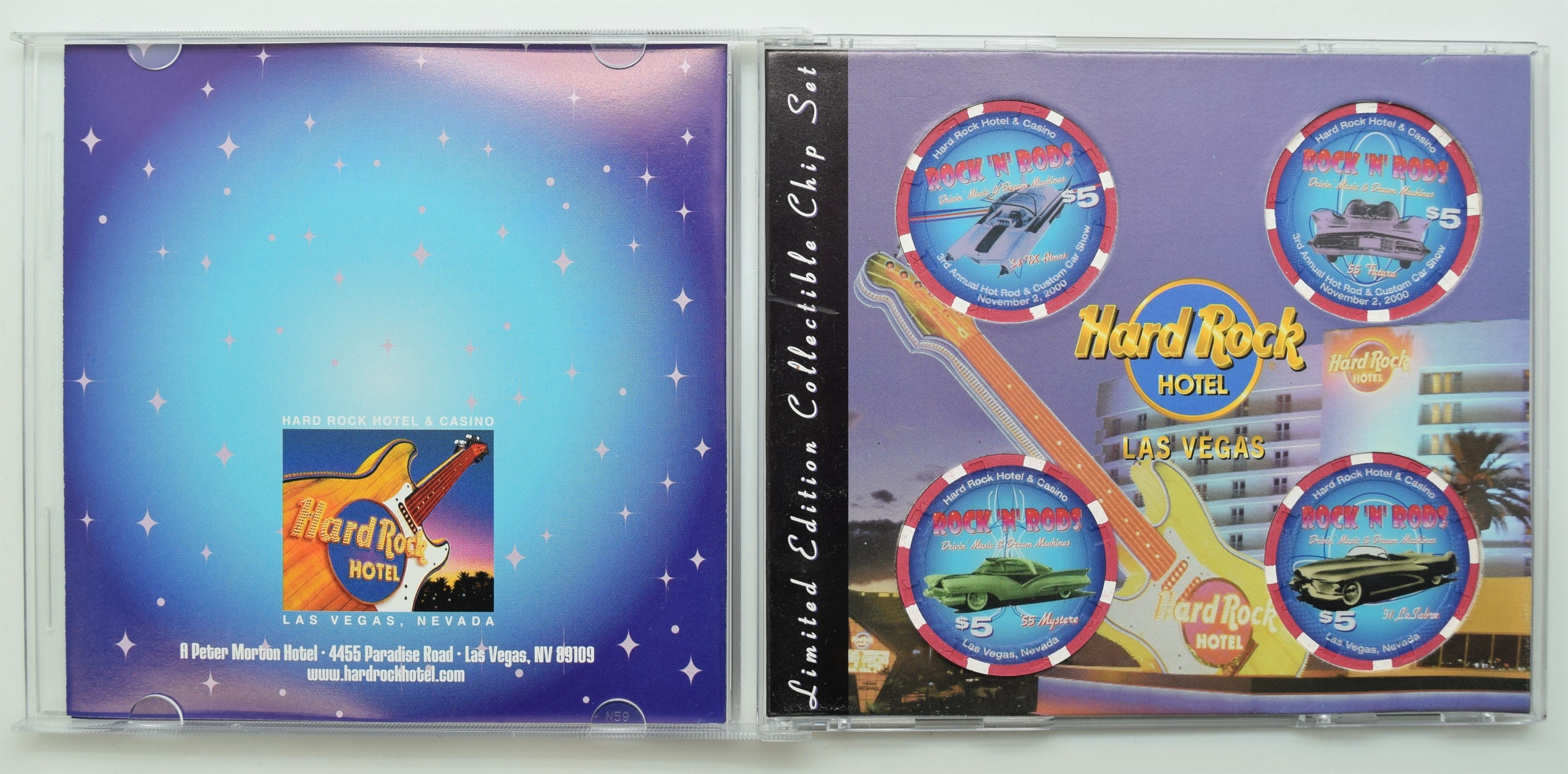 Hard Rock Hotel & Casino Las Vegas Nevada Rock 'N' Rods Skinny Cursive Text CD Set of 4 Chips 2000