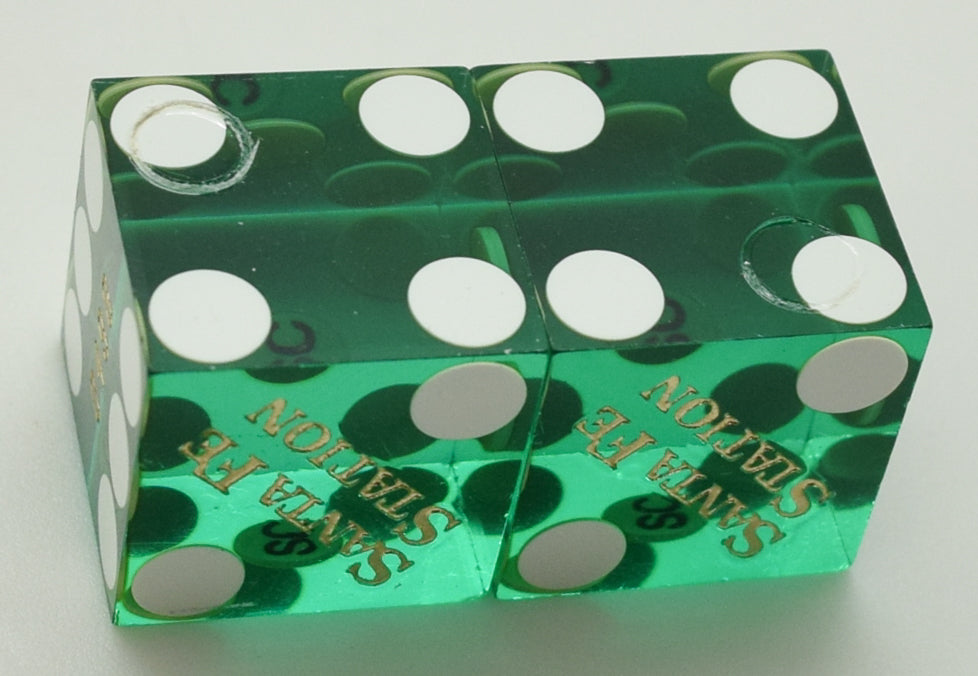 Santa Fe Station Casino Las Vegas Green Used Pair of Dice