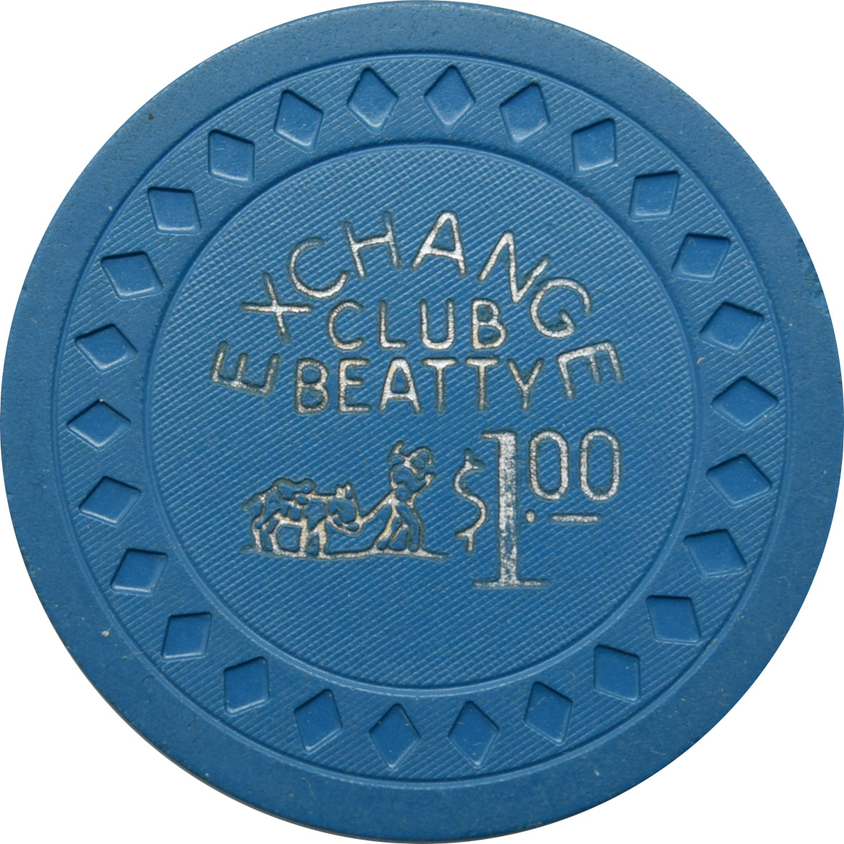 Exchange Club Casino Beatty Nevada $1 Chip 1954 Worn Hotstamp