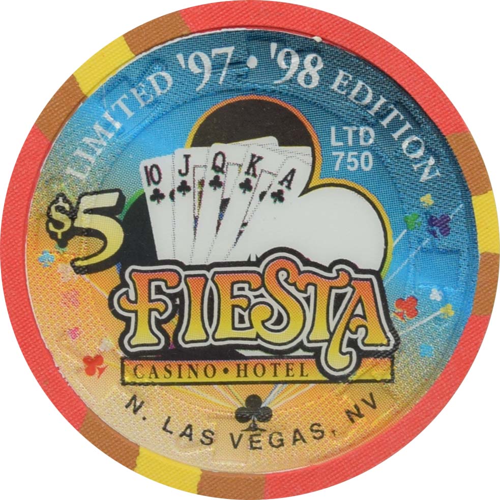 Fiesta Casino North Las Vegas Nevada $5 Royal Flush of Clubs Chip 1998