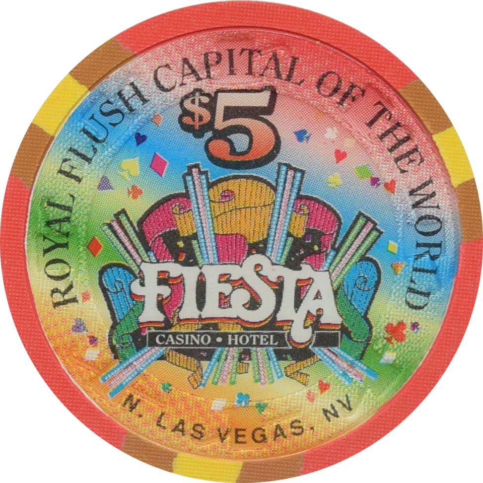 Fiesta Casino North Las Vegas Nevada $5 Royal Flush of Clubs Chip 1998