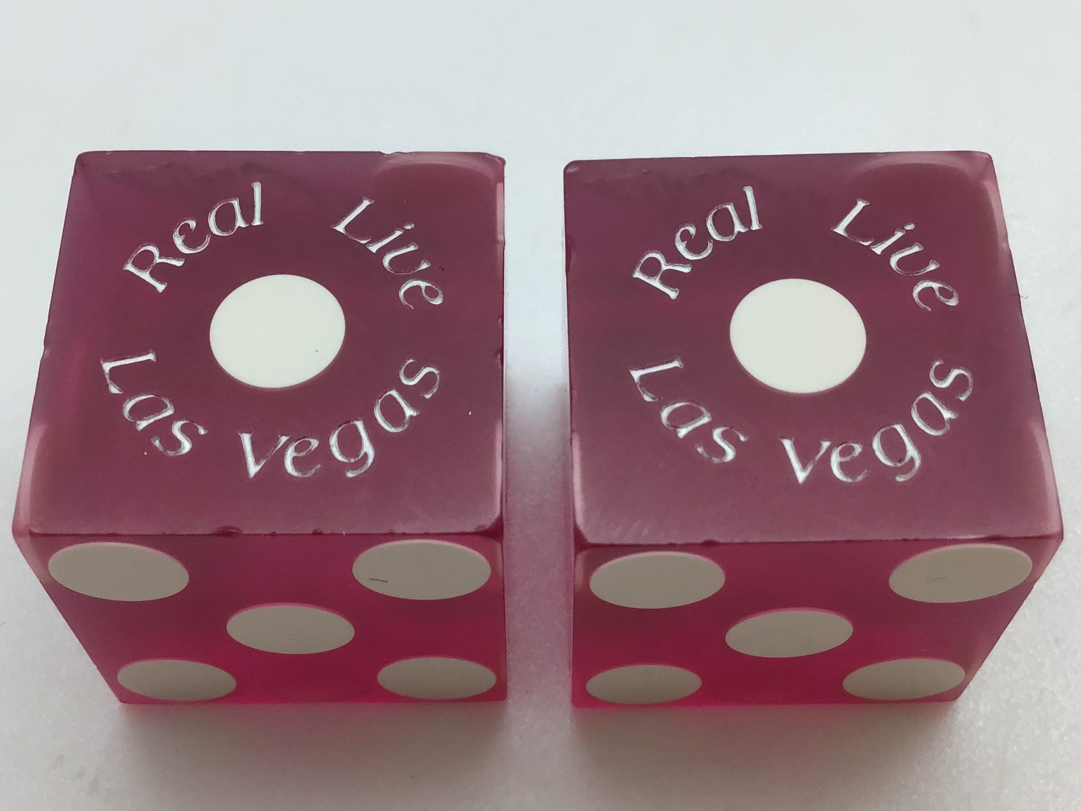 Bally's Casino Las Vegas Nevada Purple Sanded Jubilee Dancer Dice Pair Matching Numbers