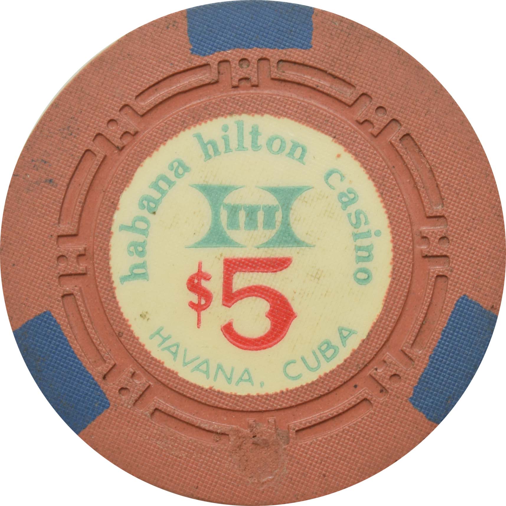 Habana Hilton Casino Havana Cuba $5 Brown Drilled Chip