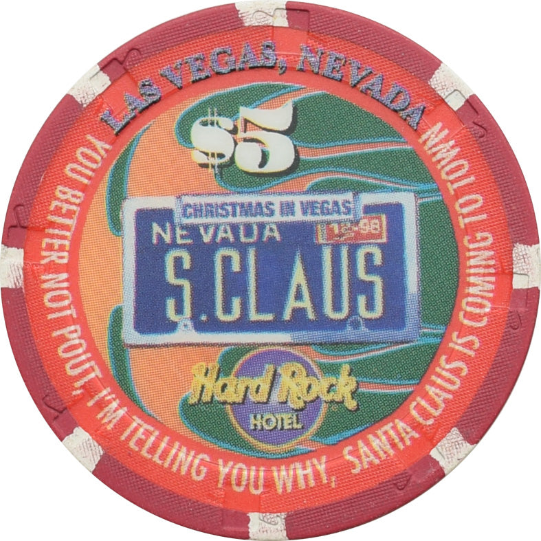 Hard Rock Casino Las Vegas Nevada $5 Christmas Chip 1998
