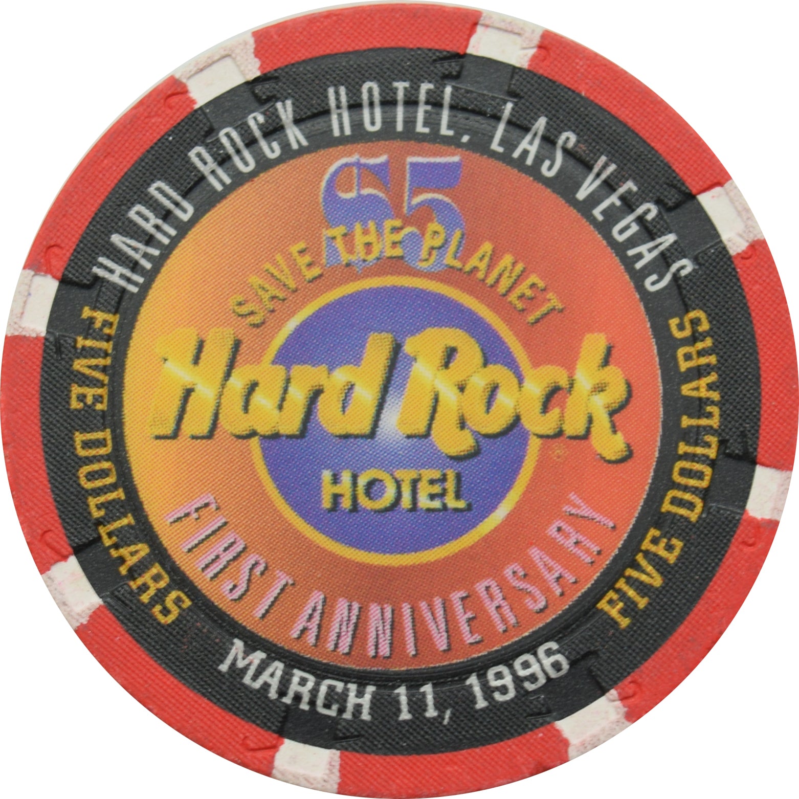 Hard Rock Casino Las Vegas Nevada $5 1st Anniversary Chip 1996