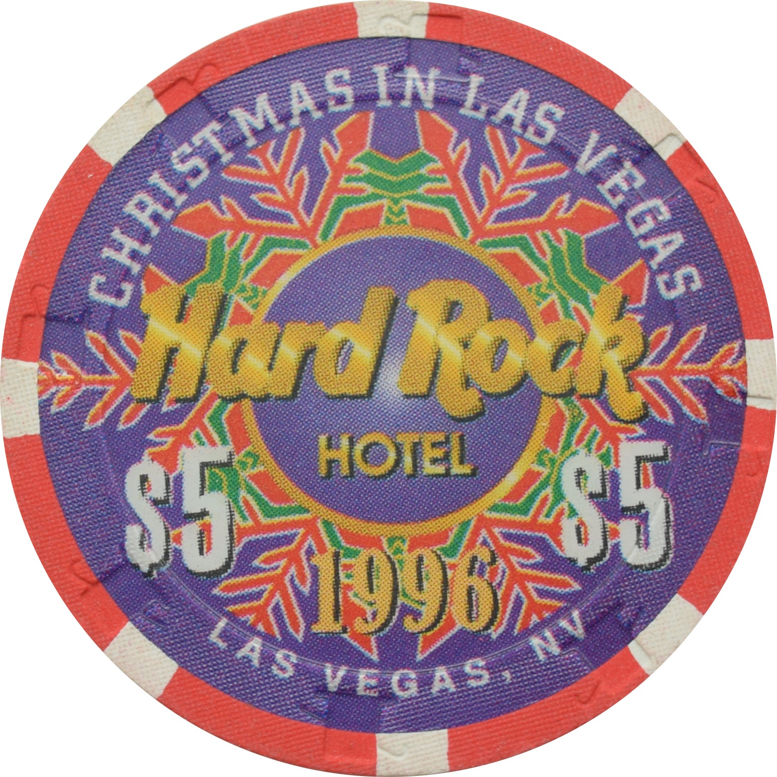 Hard Rock Casino Las Vegas Nevada $5 Christmas Chip 1996