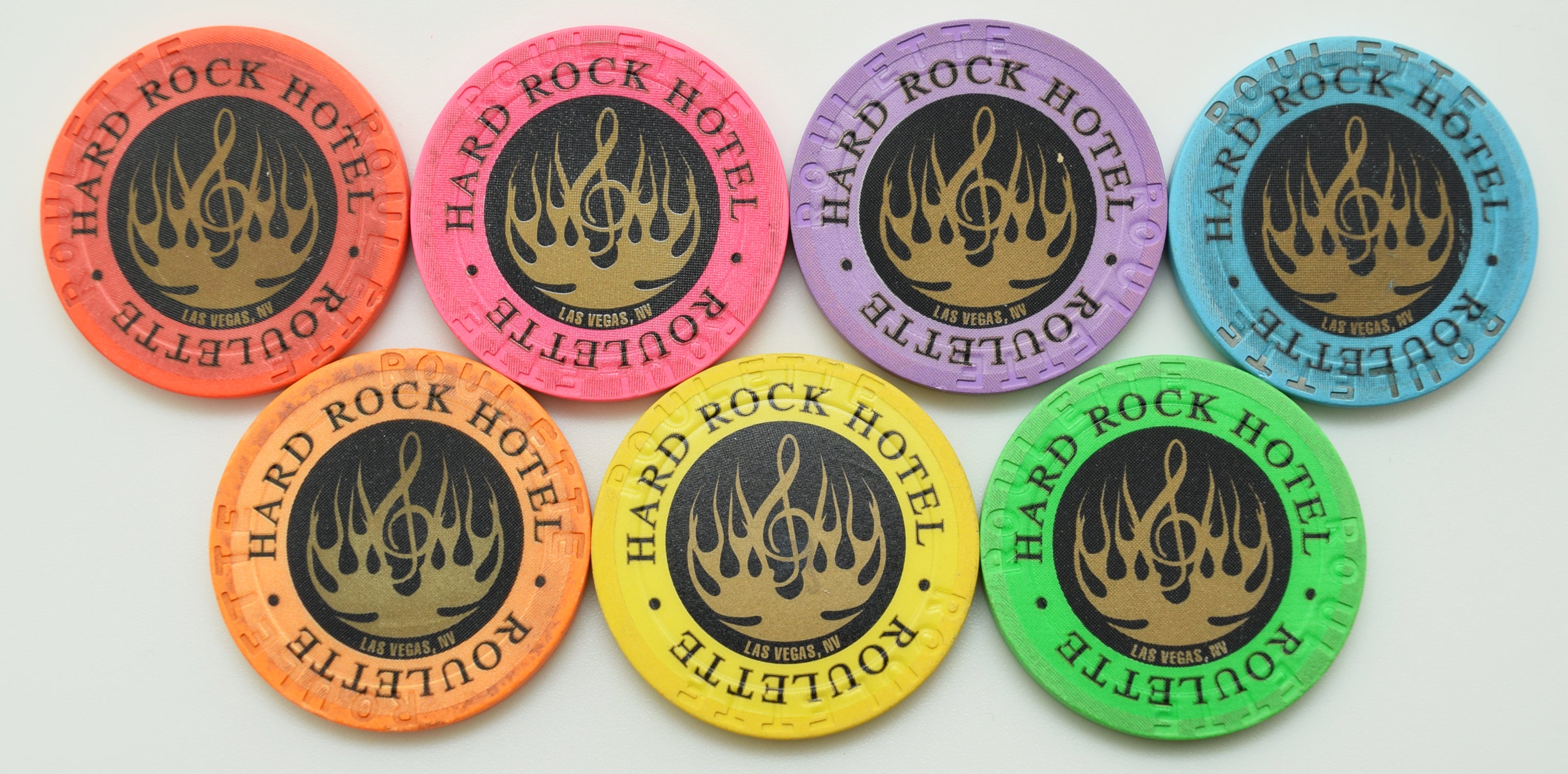 Hard Rock Casino Las Vegas Nevada Gold Flame Roulette Chip Set 1996