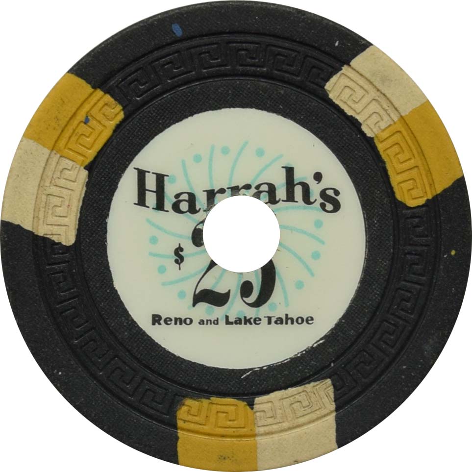 Harrah's Casino Reno & Lake Tahoe Nevada $25 Drilled SmKey Chip 1960