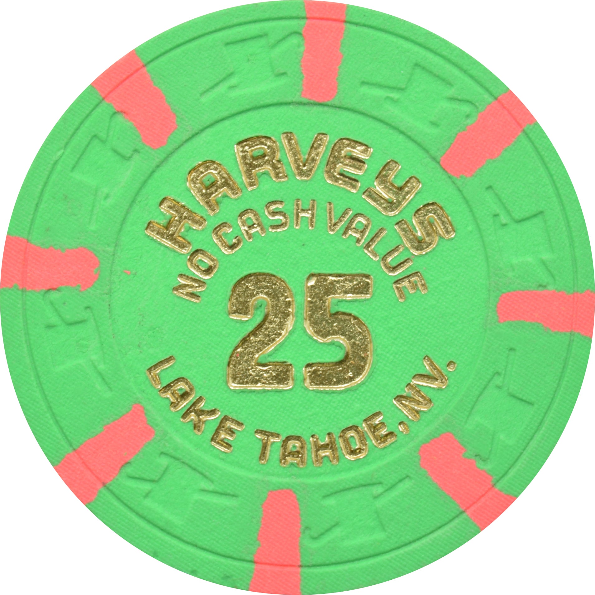 Harvey's Casino Lake Tahoe Nevada $25 No Cash Value Chip 1990